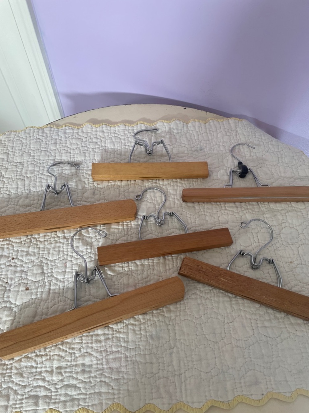 Wooden Pant Hangers with Metal Clips - Natural Wood set of 6